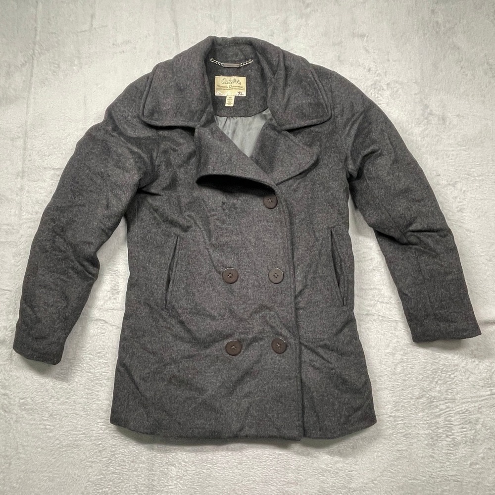 Cabelas Peacoat Women XL Gray Wool Cashmere Thinsulate Double Breasted Jacket
